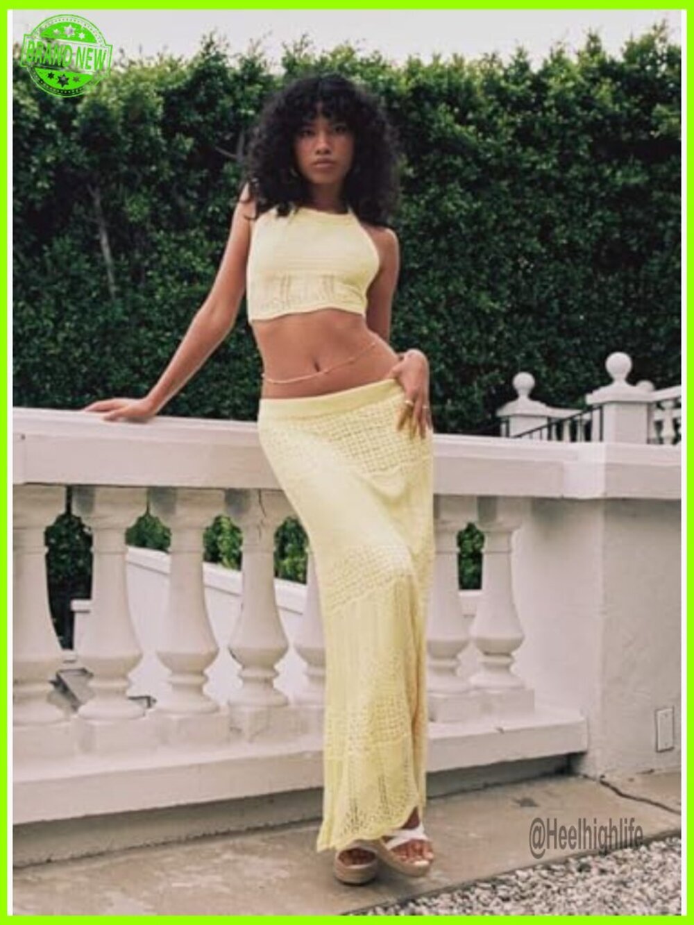 Crochet Knit Skirt Set, Halter Crop Top, Maxi Skirt, Hand Wash Only - Picture 7 of 7